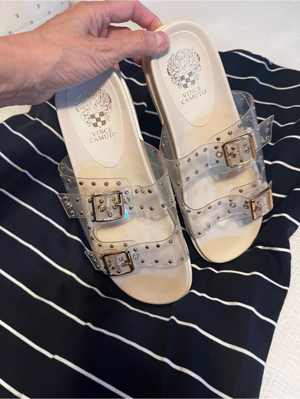 Vince Camuto Pavey Buckled 2-Band Slide Sandal with Studs SZ 9 NWOT